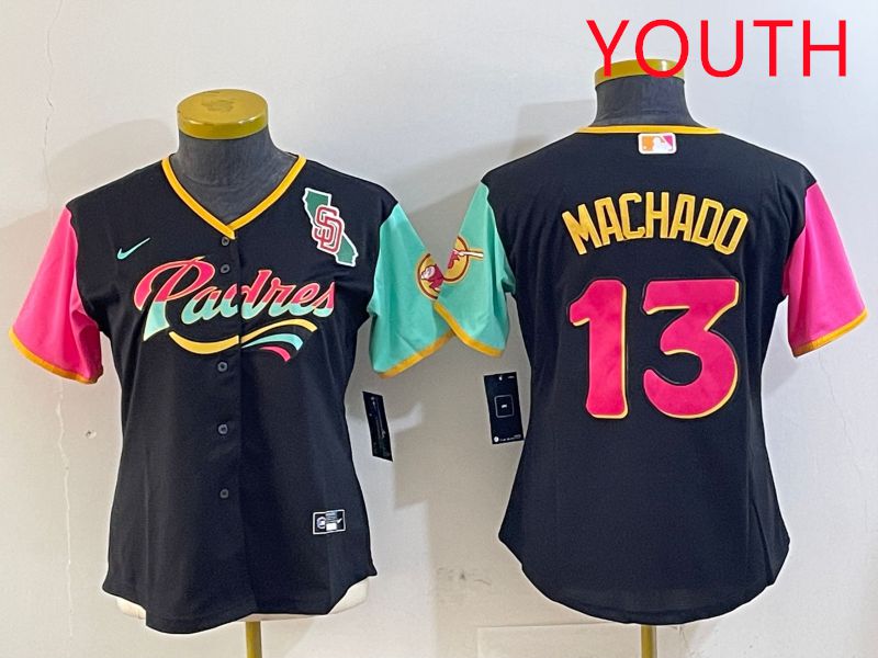 Youth San Diego Padres #13 Machado Black City Edition 2025 Nike MLB Jersey style 2